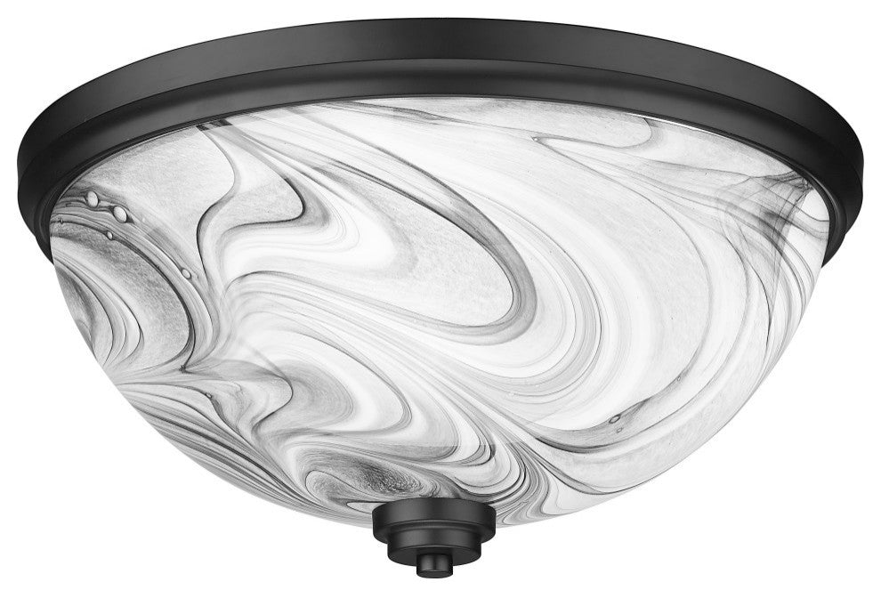 18" 4-Light Flush Mount Light, Matte Black, Onyx Swirl Glass