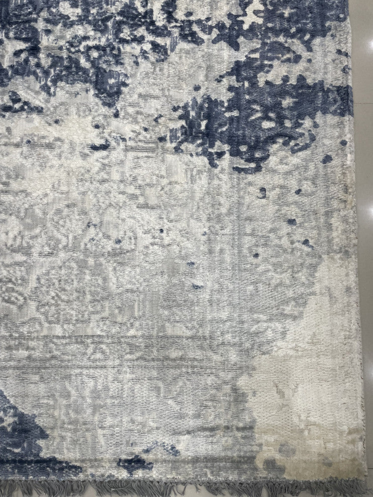 Hand-Knotted Wool Ivory/Blue Transitional Modern Modern Rug, 7' X 9'