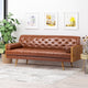 Neil Tufted Sofa With Rolled Accent Pillows, Cognac Brown, Dark Walnut, Gold