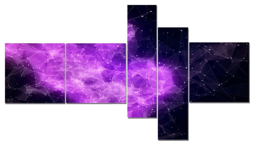 Fractal Violet Nebula, Abstract Canvas Art Print, 60"x32", 5 panels