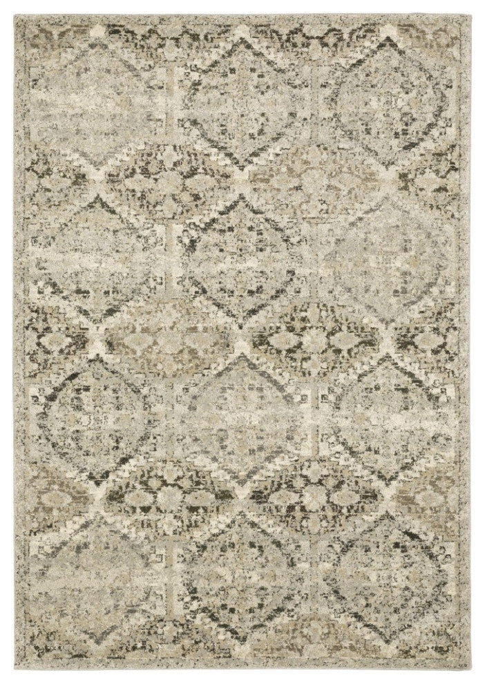 5" x 8" Ivory and Gray Floral Trellis Indoor Area Rug