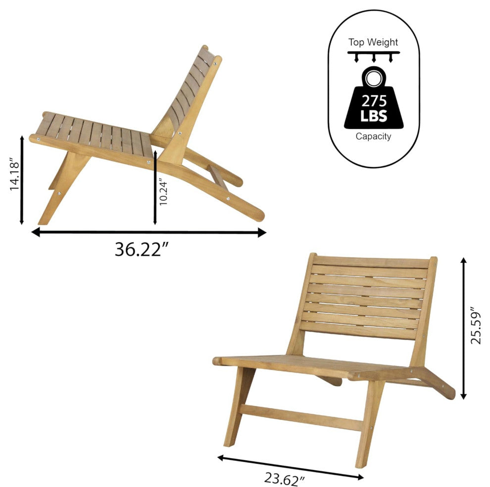 Retro Modern Outdoor Chair with Solid Teak Wood Construction and Low Seat