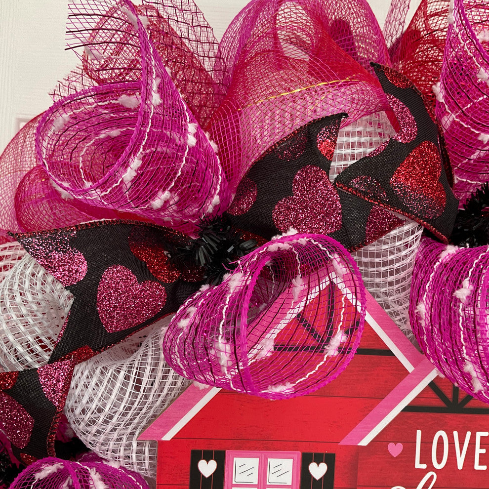 Love Shack Valentines Day Wreath Handmade Deco Mesh