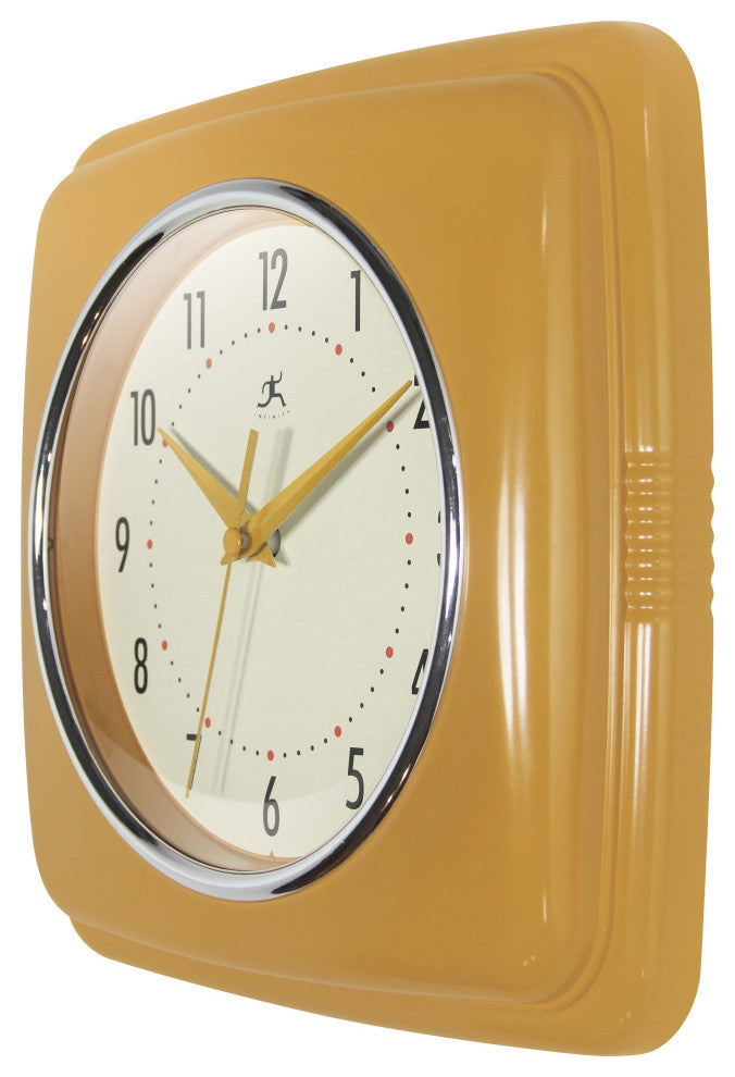 Square Retro Wall Clock, 9.25", Saffron