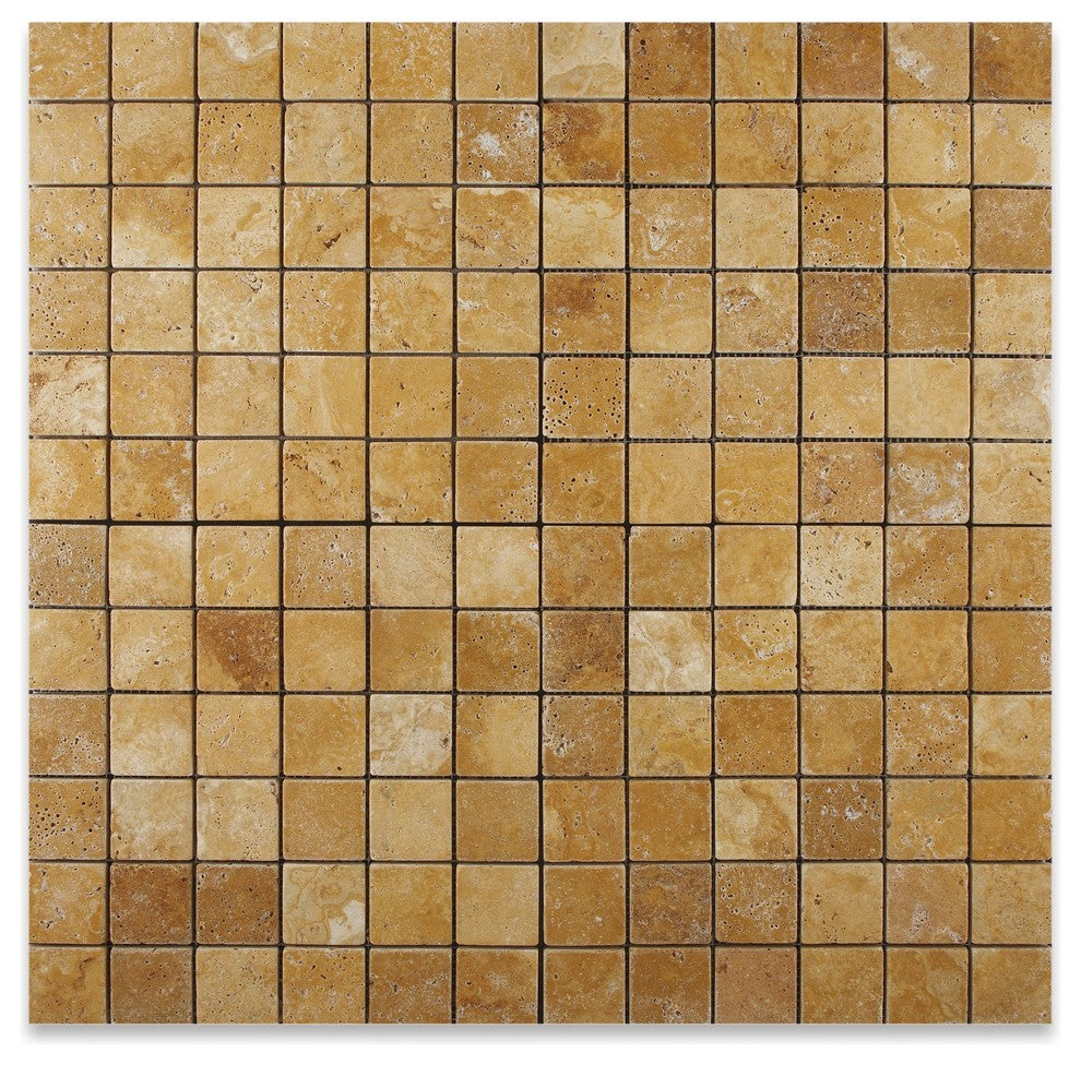 2 X 2 Gold / Yellow Travertine Tumbled Mosaic Tile