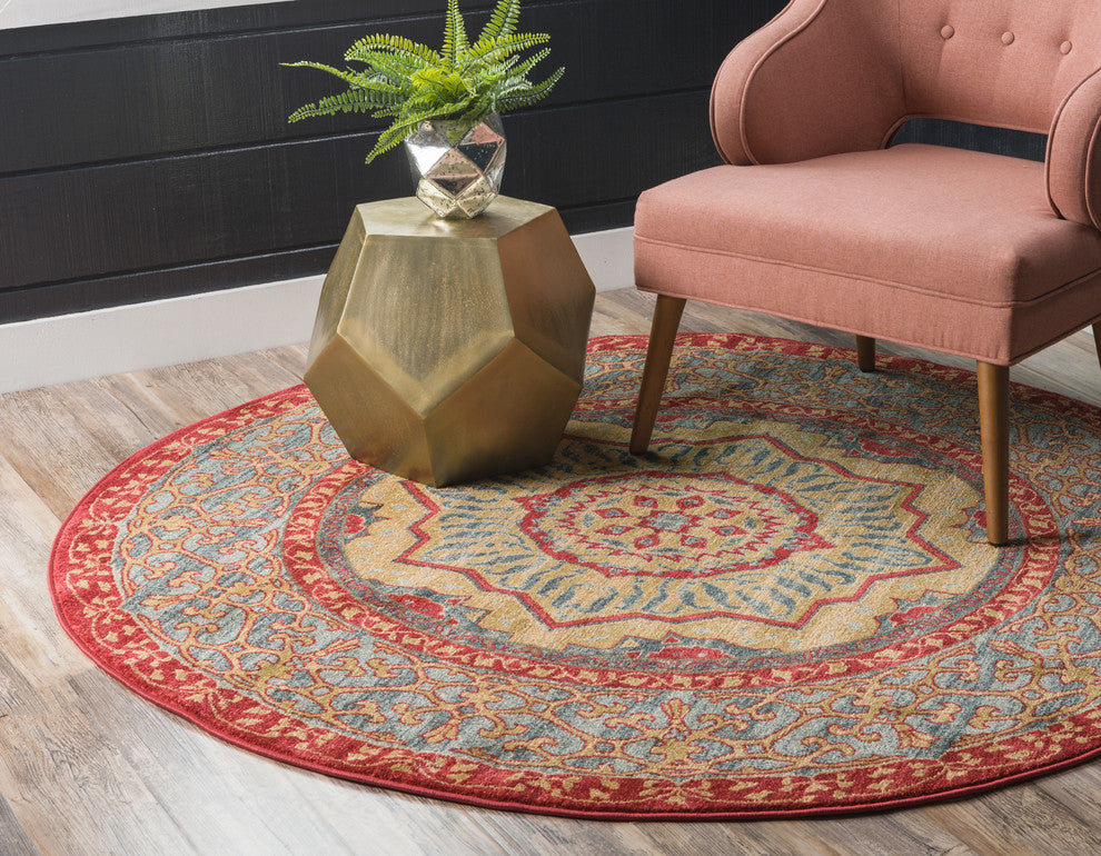 Unique Loom Navy Blue Quincy Palace 3' 3 x 3' 3 Round Rug