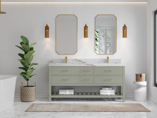 Parker 72" Double Sink Bath Vanity, Evergreen 2" Calacatta Gold