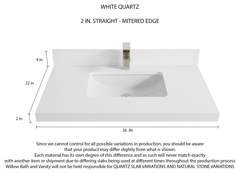 Sonoma 36 Center Sink Bath Vanity in Light Natural Teak with 2" White Quartz