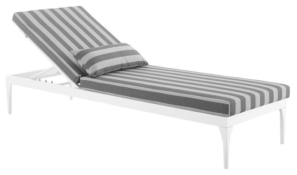 Modern Outdoor Lounge Chair Chaise, Fabric Metal Steel, White Gray