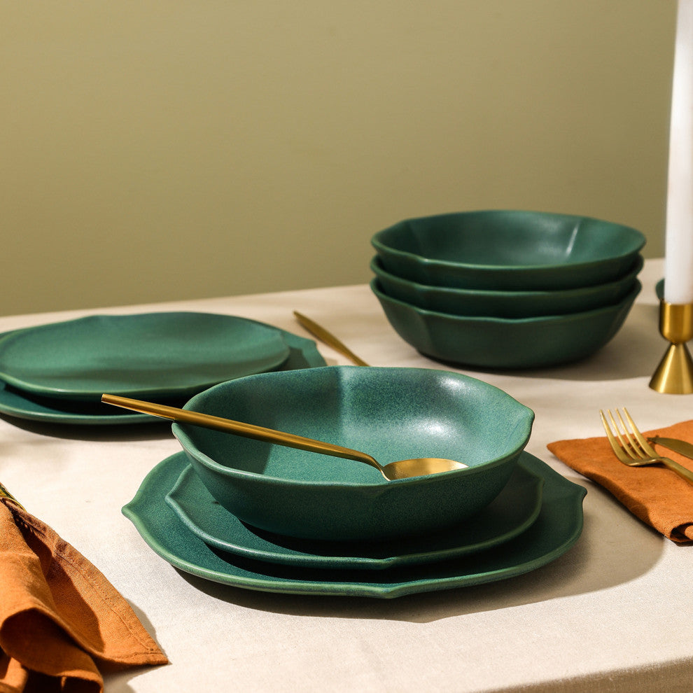 Stone Lain Baskerville Stoneware 24-Piece Dinnerware Set, Green
