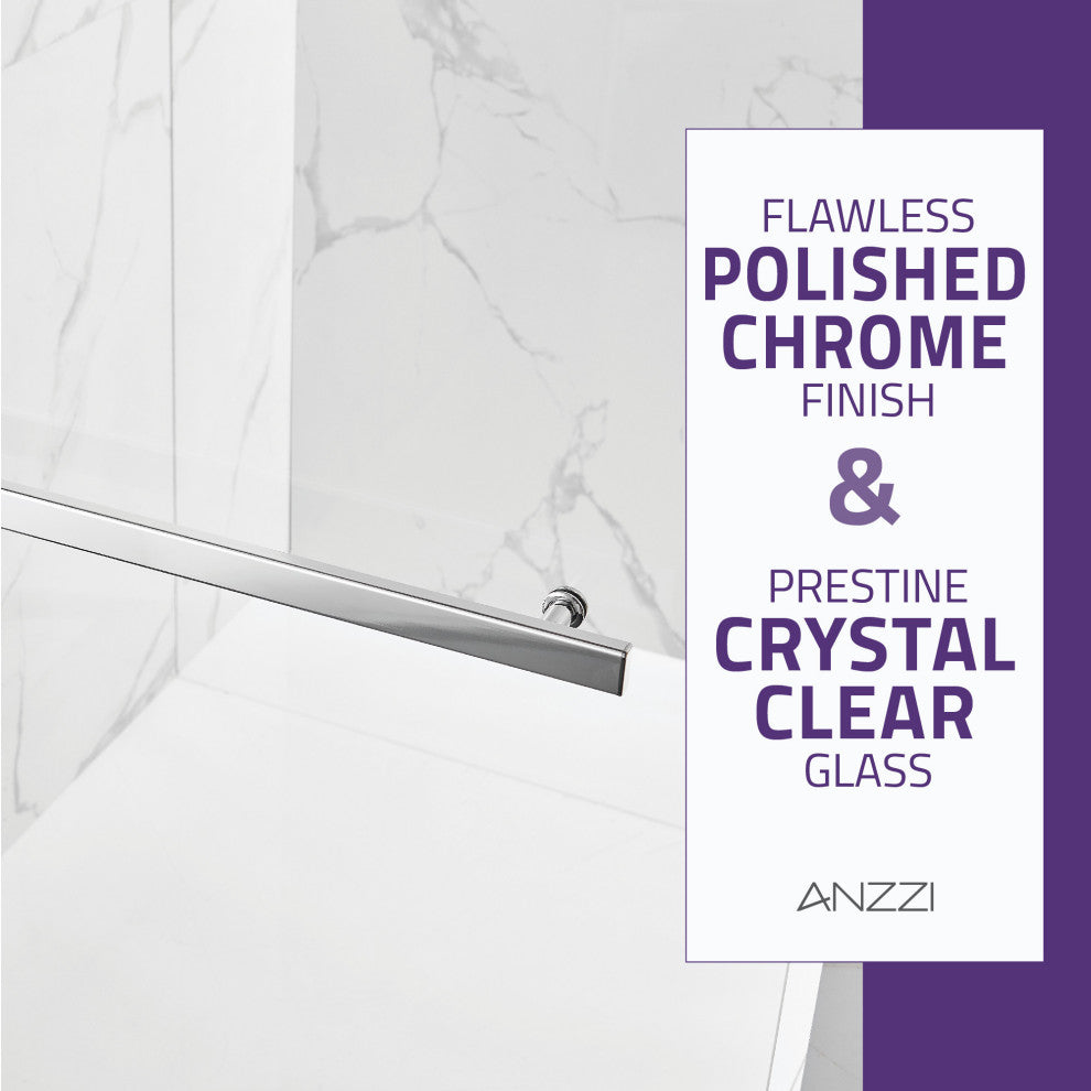 ANZZI Myth 28" x 56" Frameless Hinged Tub Door, Polished Chrome