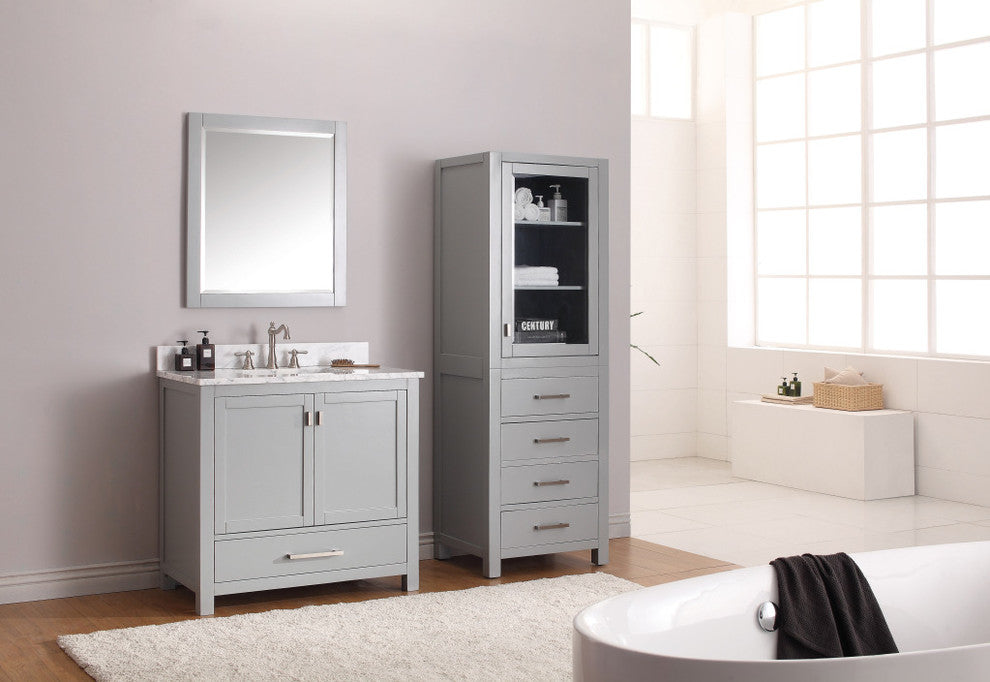 Avanity Modero 36" Vanity, Chilled Gray Finish, Carrera White Marble Top