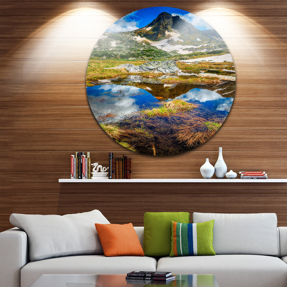Rila Lakes District With Reflection, Landscape Round Wall Art, 11"