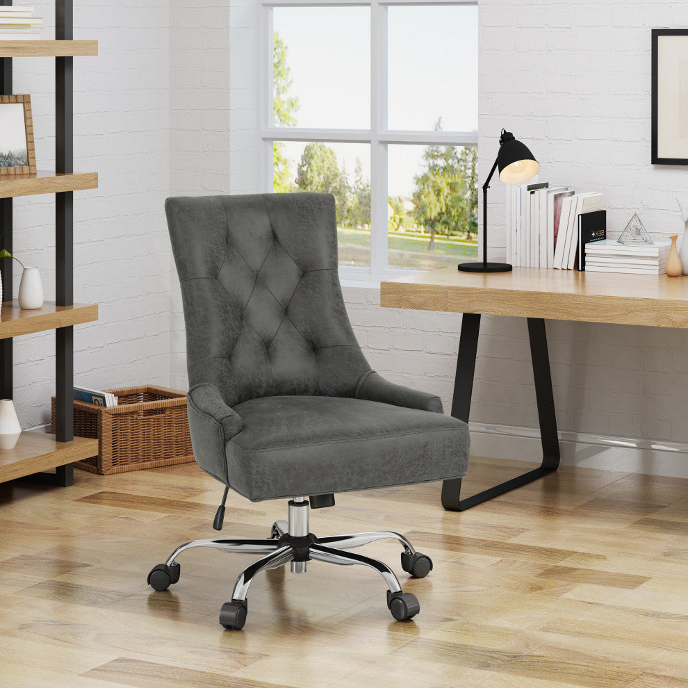 GDF Studio Bagnold Home Office Fabric Desk Chair, Slate/Chrome