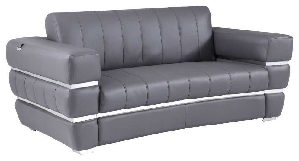 Ferrara Genuine Italian Leather Modern Loveseat Dark Gray