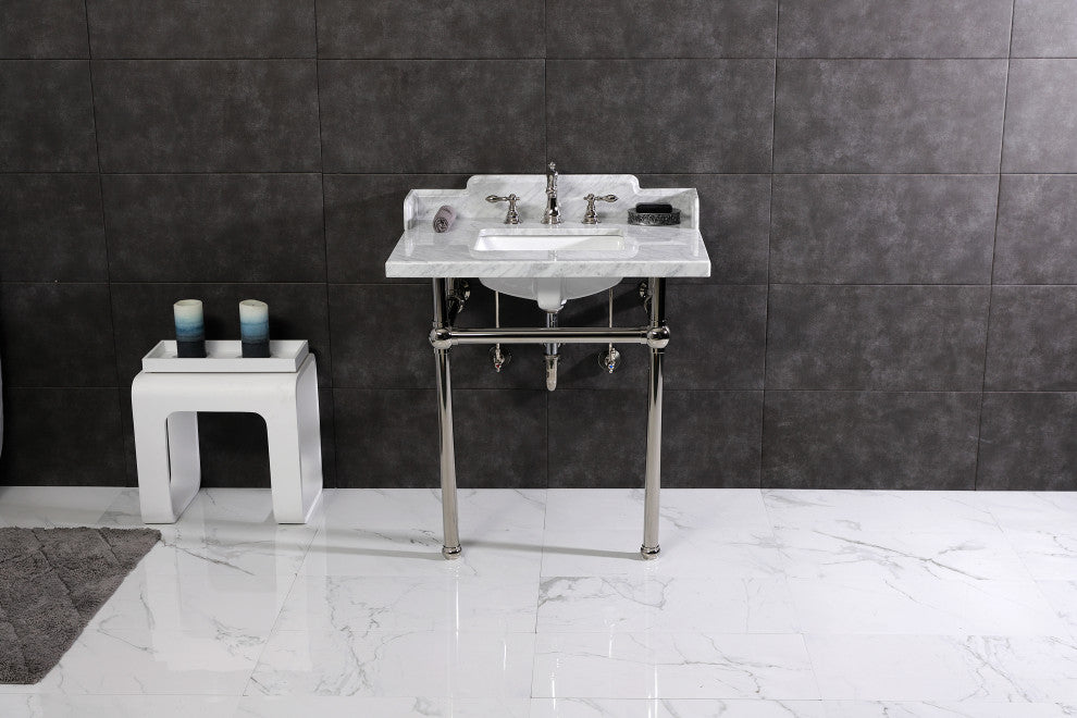 Kingston Brass LMS3030MBSQ6 30" Carrara Marble Console Sink, Legs