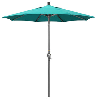 7.5' Gray Push-Button Tilt Crank Lift Aluminum Umbrella, Sunbrella, Aruba