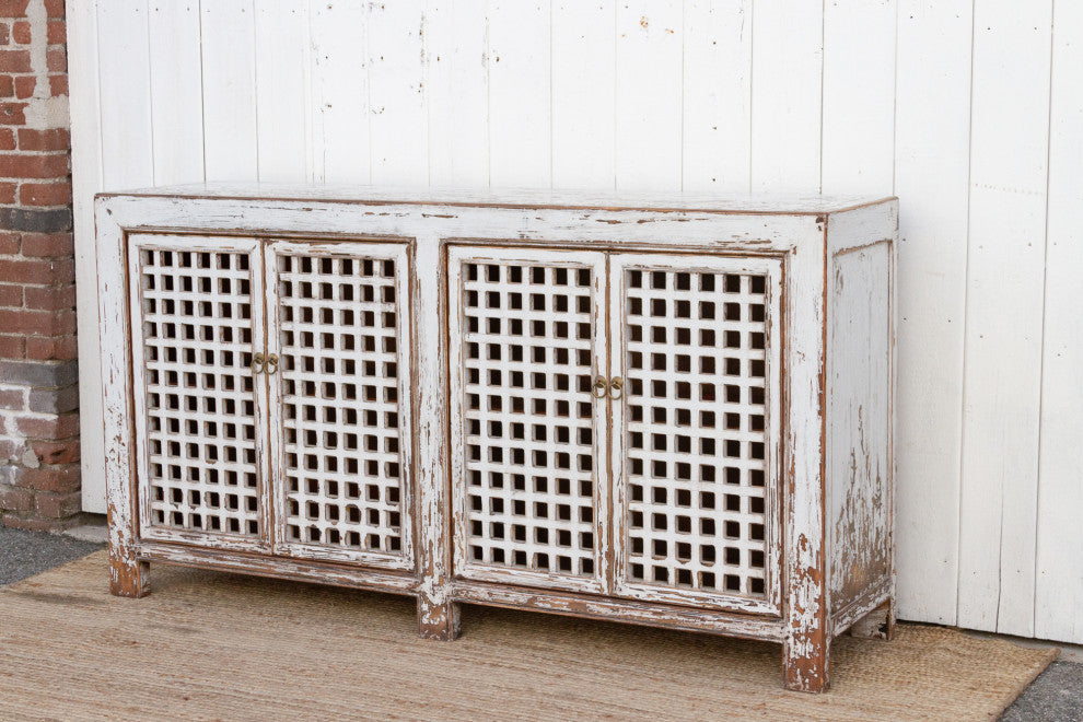 Farmhouse Antique White Lattice Sideboard