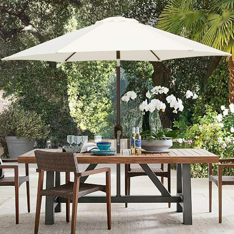 8' Outdoor Patio Steel Market Umbrella With Push Button Tilt and Crank, White