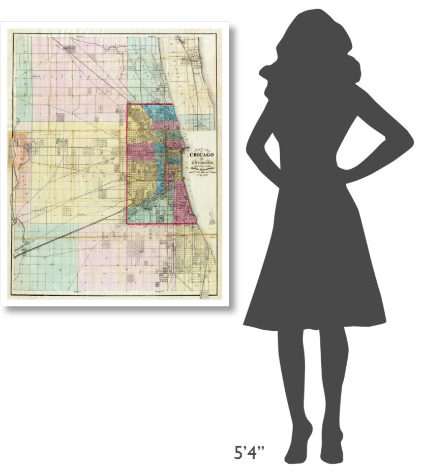 "Map of Chicago and Environs, 1869" Print by Rufus Blanchard, 34"x42"