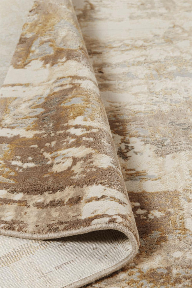 Weave & Wander Frida Distressed Abstract Watercolor Rug, Gray/Beige, 7'9"x7'9" R