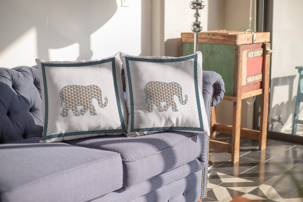 18 Gold White Elephant Boho Suede Throw Pillow