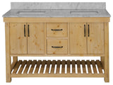 Birmingham Bathroom Vanity, Drift Wood, 60", Carrara Marble, Double Sink