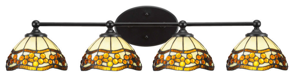Capri 4-Light Bath Bar, Matte Black/Roman Jewel Art