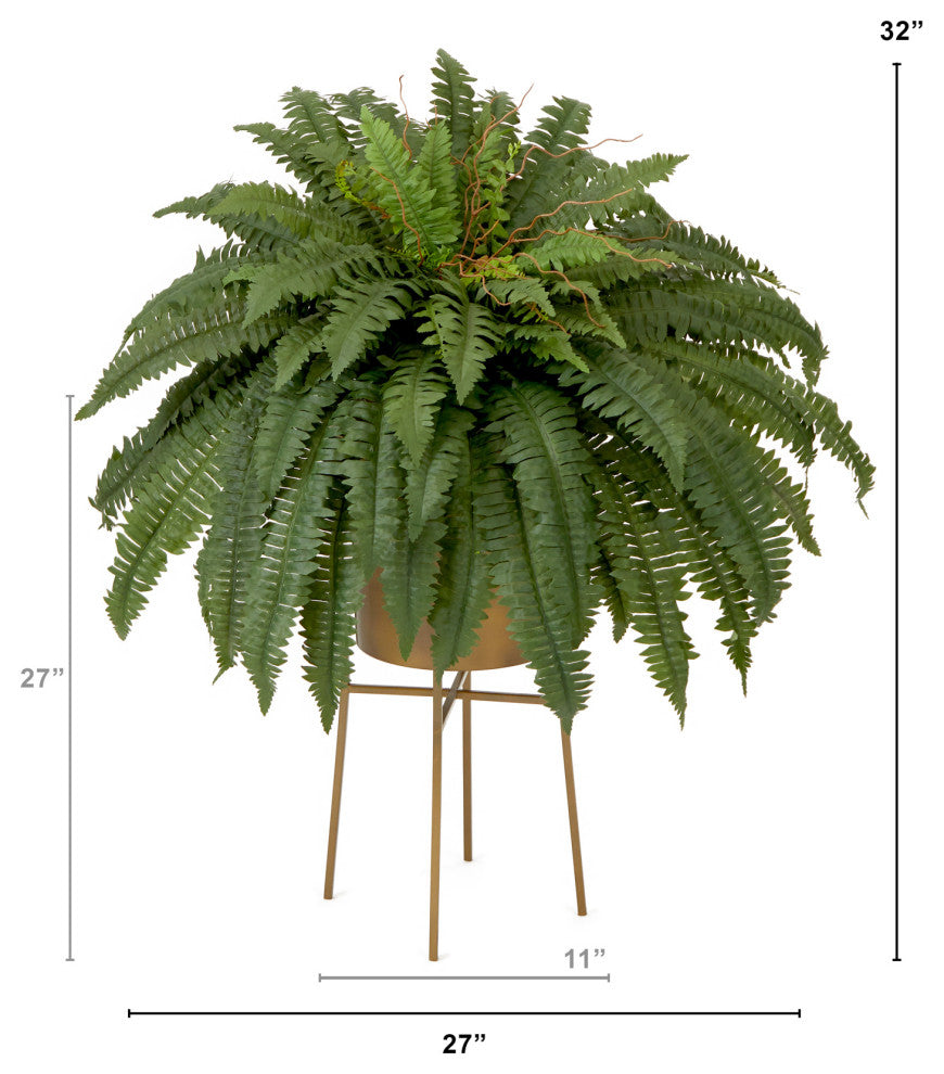 32in. Artificial Boston Fern Plant with Metal Planter with Stand DIY KIT