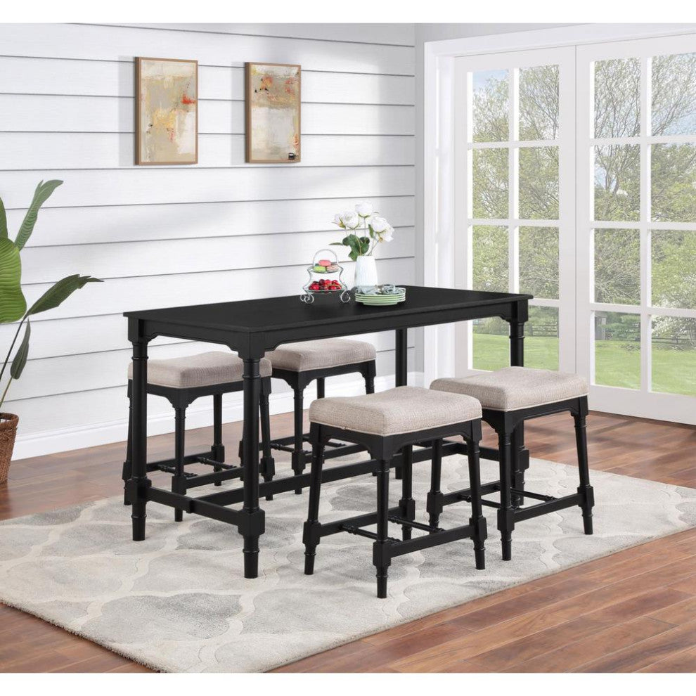 5-piece Rectangular Spindle Leg Counter Height Dining Set Oatmeal and Black