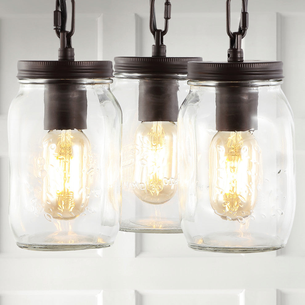 Gaines 11" 3-Light Farmhouse Mason Jar LED Semi Flush Mount, Oil Rubbed Bronze