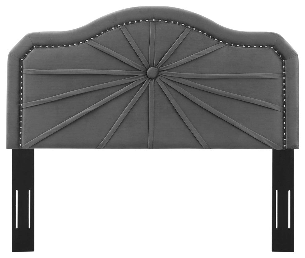 Headboard, Full Queen Size, Velvet, Dark Gray, Modern Contemporary, Bedroom