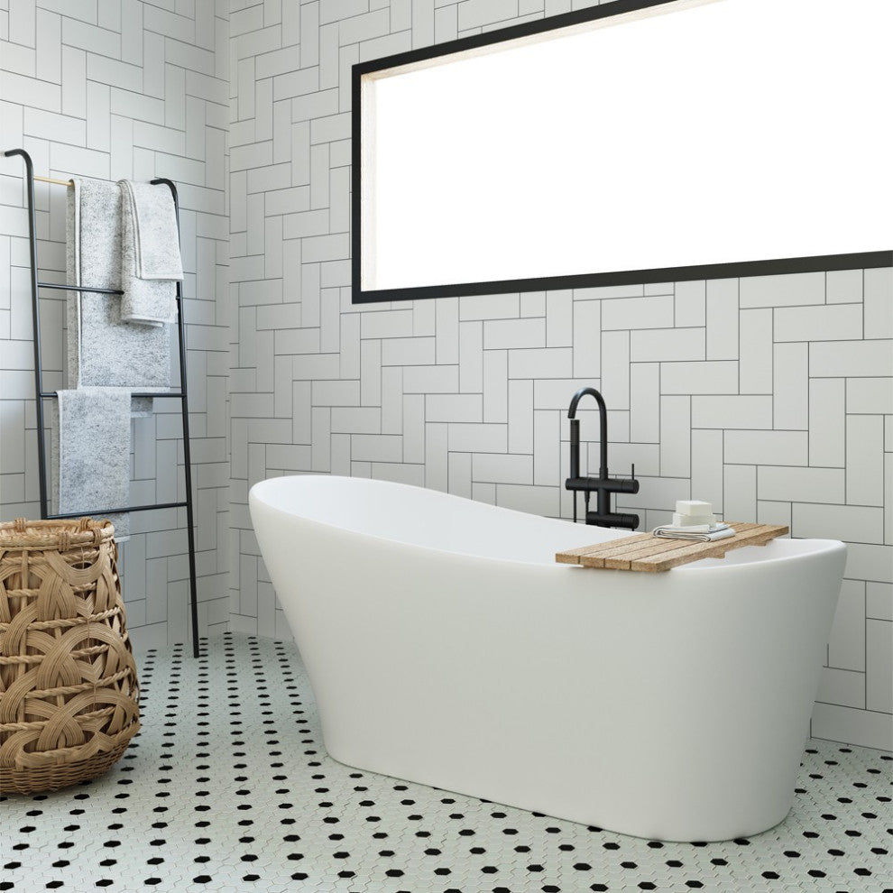 ARIEL Milan 67" Acrylic Freestanding Bathtub Polished Chrome and Overflow Drain