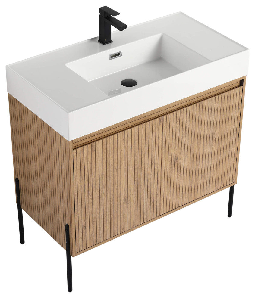 Fine Fixtures Crownpoint Bathroom Vanity, Bright Oak, 36", White