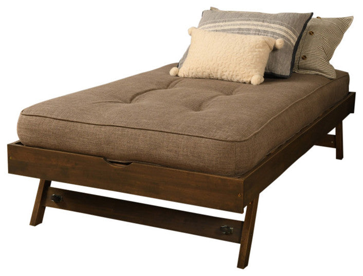 Pop Up, Rustic Walnut Finish With Linen Stone Mattress