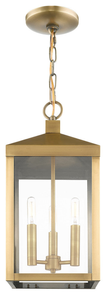 Livex Lighting Nyack 3 Light Antique Brass Outdoor Pendant Lantern