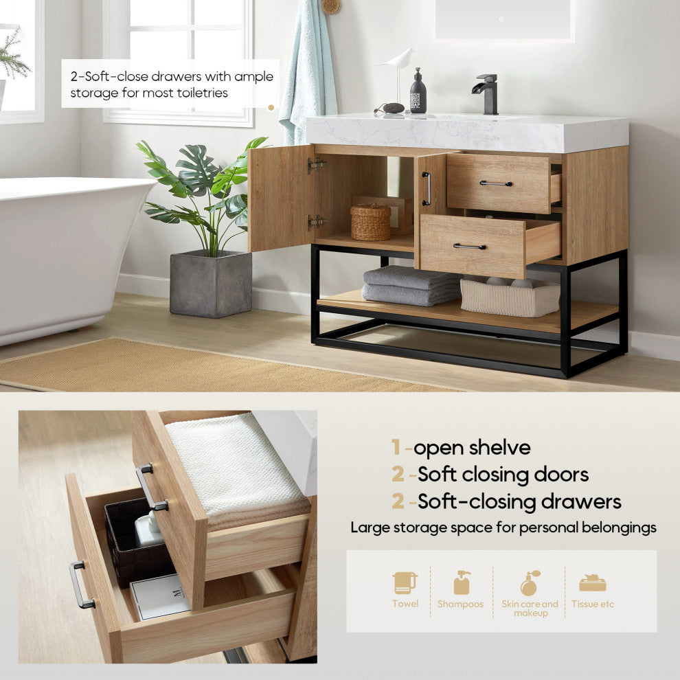 Alistair Vanity, North American Oak, Matte Black Hardware, 42", With Mirror