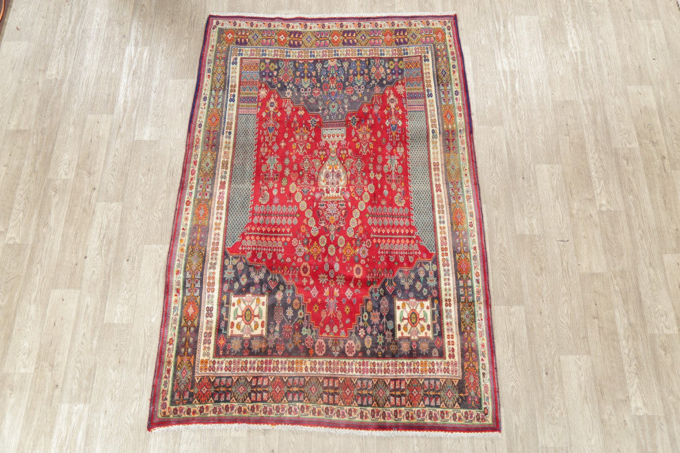 Consigned, Hand-Knotted Vintage Traditional Oriental Persian Area Rug, Red, 5x8