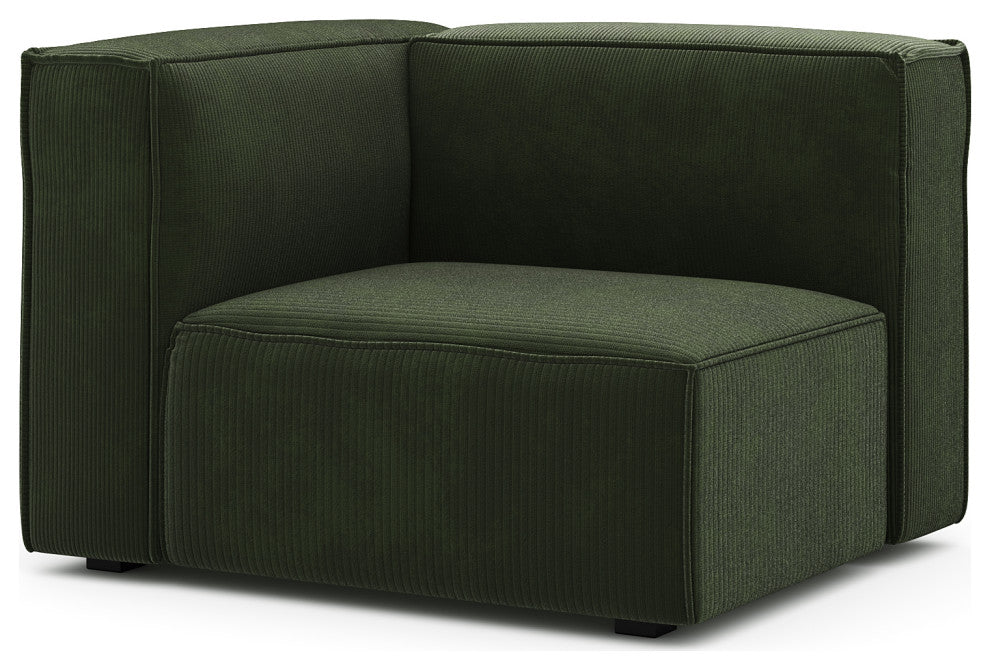 Burt Square Arm Modular End Chair, Olive Green Corduroy, Left End