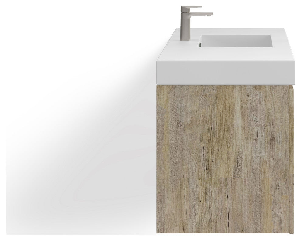 Boutique Bath Vanity, Natural Wood, 60", Single Sink, Wall Mount