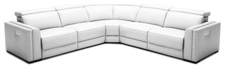 Frazier Modern White Leather Sectional Sofa With 3 Recliners