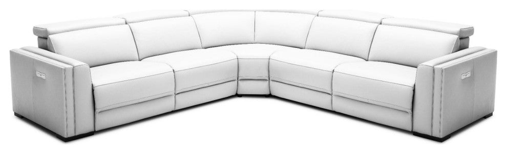 Frazier Modern White Leather Sectional Sofa With 3 Recliners