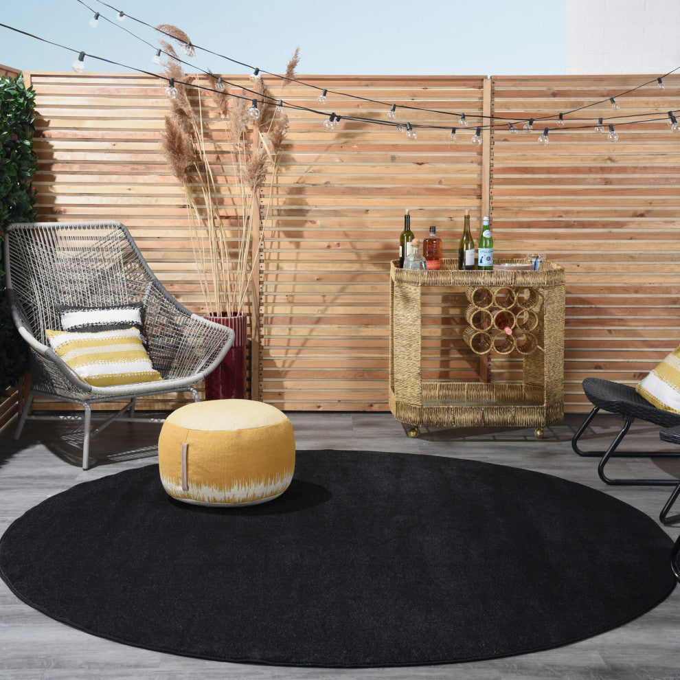Nourison Essentials 8' x Round Black Outdoor Area Rug