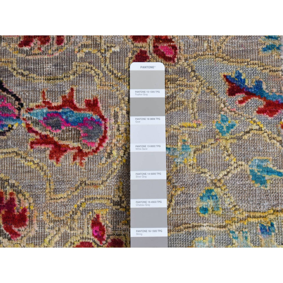 Tan Brown, Maharaja Design, Sari Silk and Wool Hand Knotted Rug, 6'x9'