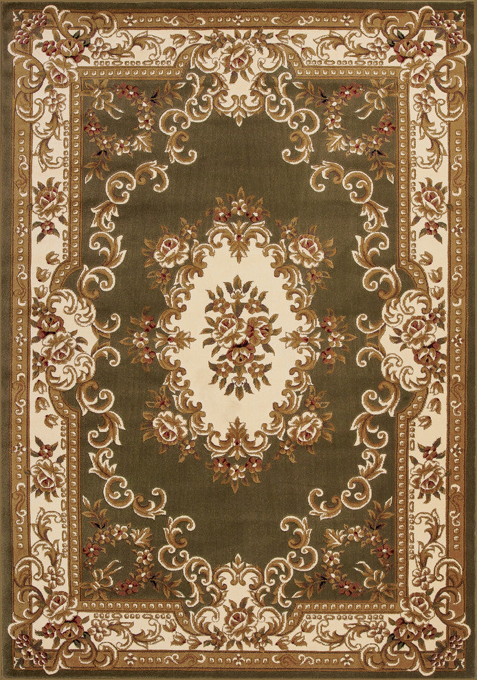 Corinthian 5312 Green, Ivory Aubusson Rug, 20"x31"