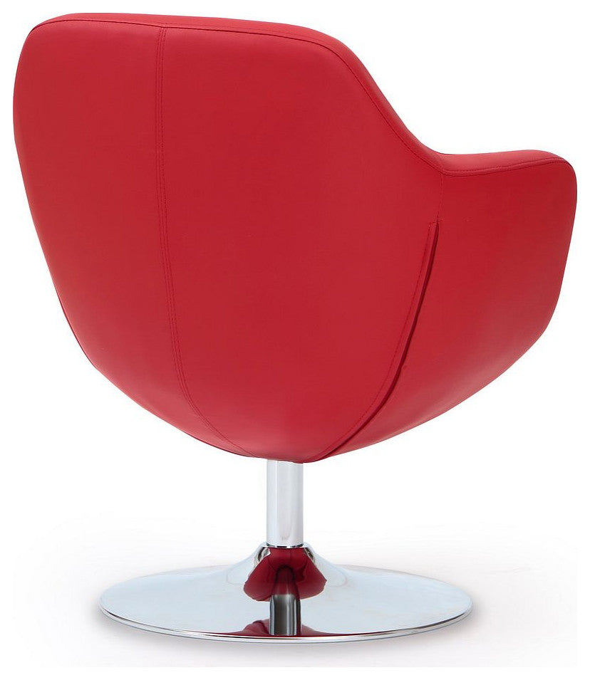 Caisson Faux Leather Swivel Accent Chair in Red and Polished Chrome (Set of 2)