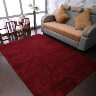 Hand Knotted Loom Silk Mix Area Rug Solid Dark Red, [Rectangle] 6'x9'