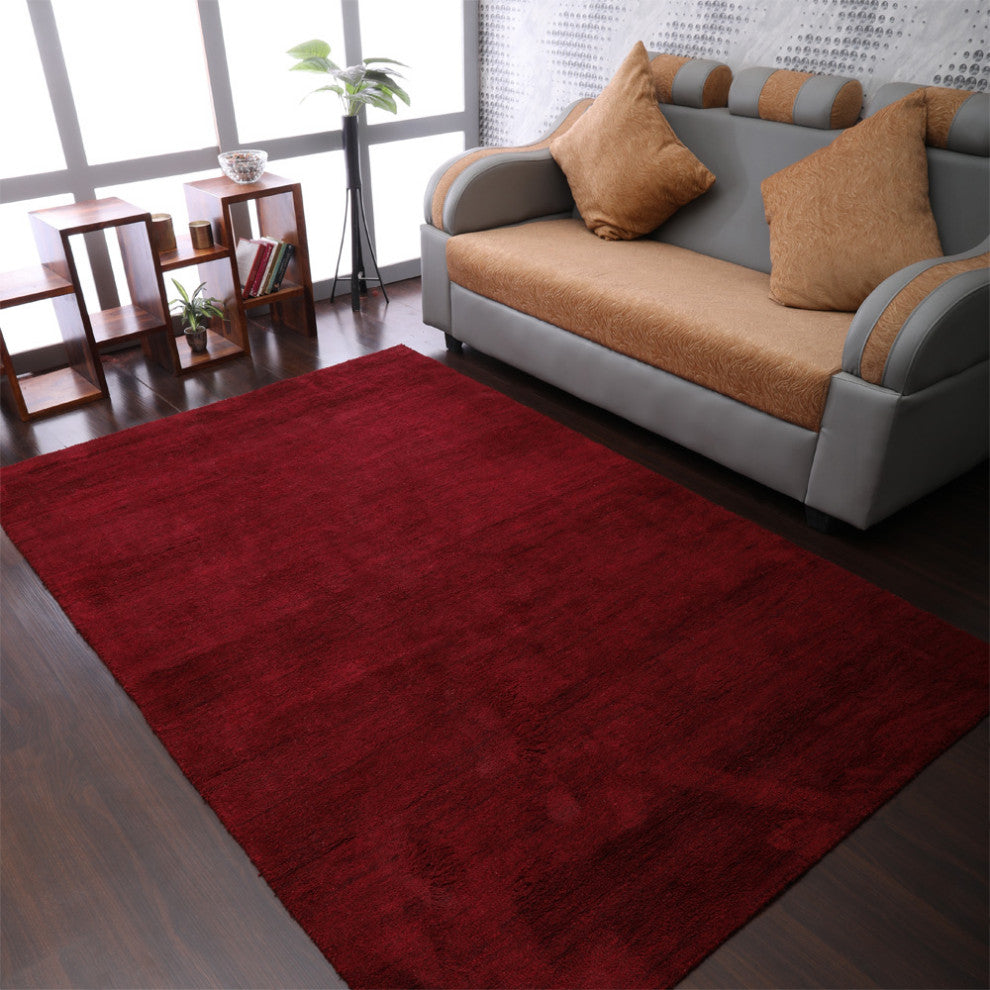 Hand Knotted Loom Silk Mix Area Rug Solid Dark Red, [Rectangle] 6'x9'
