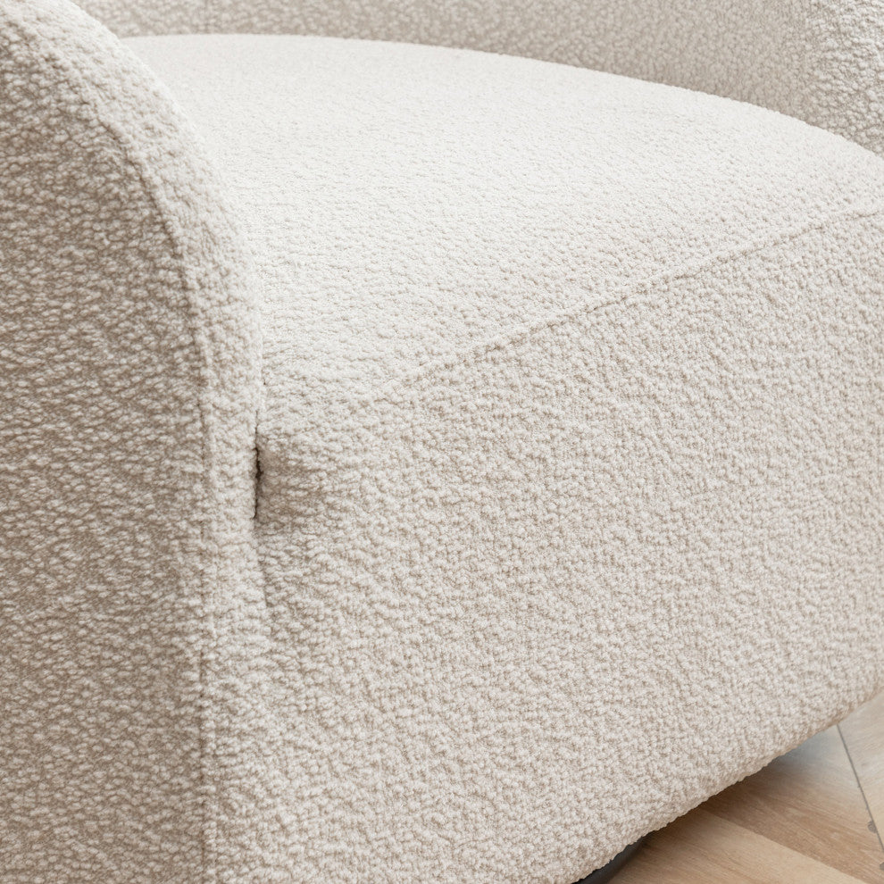 32" Wide Boucle Upholstered Swivel Barrel Chair, White