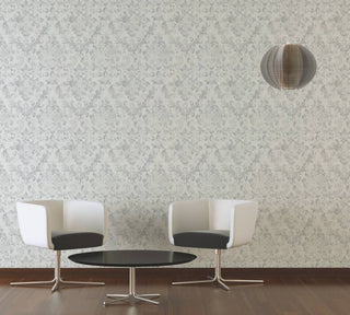 Damask Textured Wallpaper, Ornaments, 374134, White Gray Silver, 1 Roll
